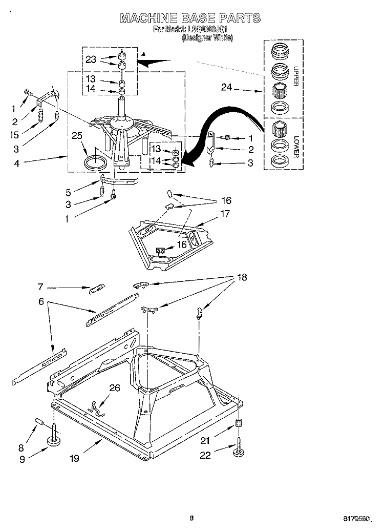 MACHINE BASE Diagram and Parts List for LSQ8000JQ1  Whirlpool Washer