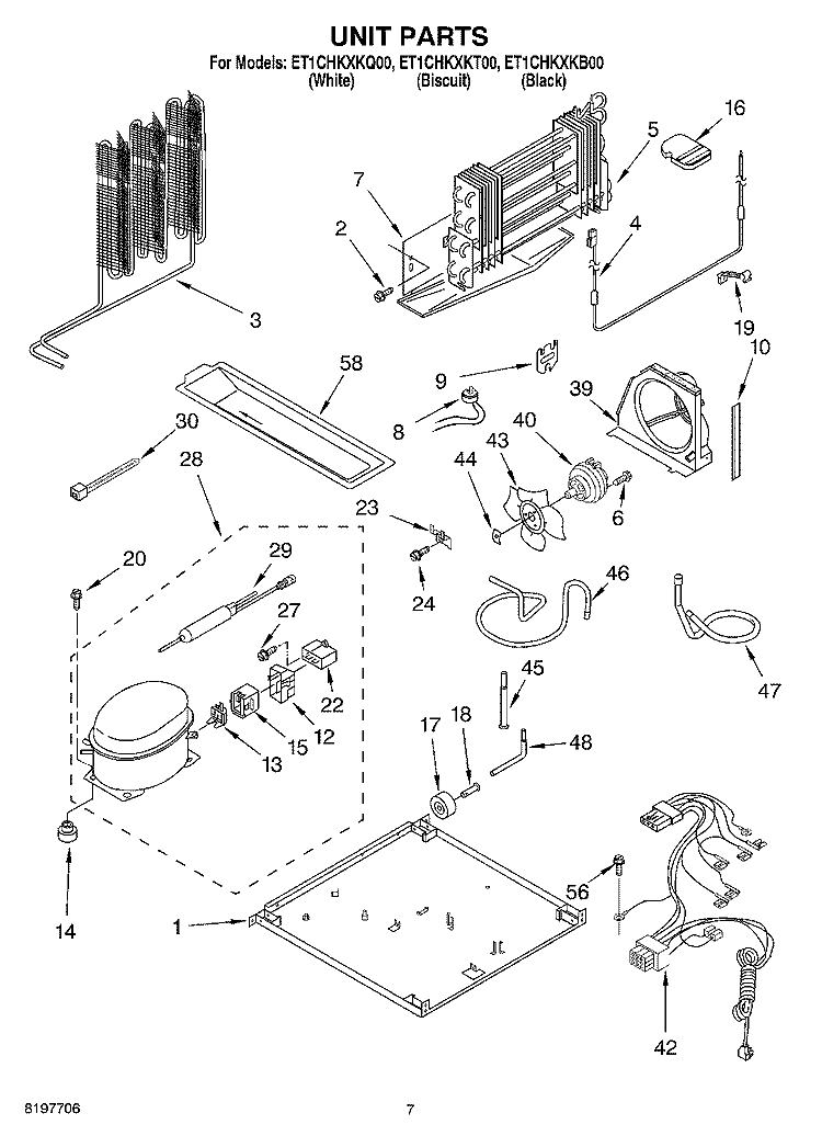 UNIT Diagram and Parts List for ET1CHKXKT00  Whirlpool Refrigerator