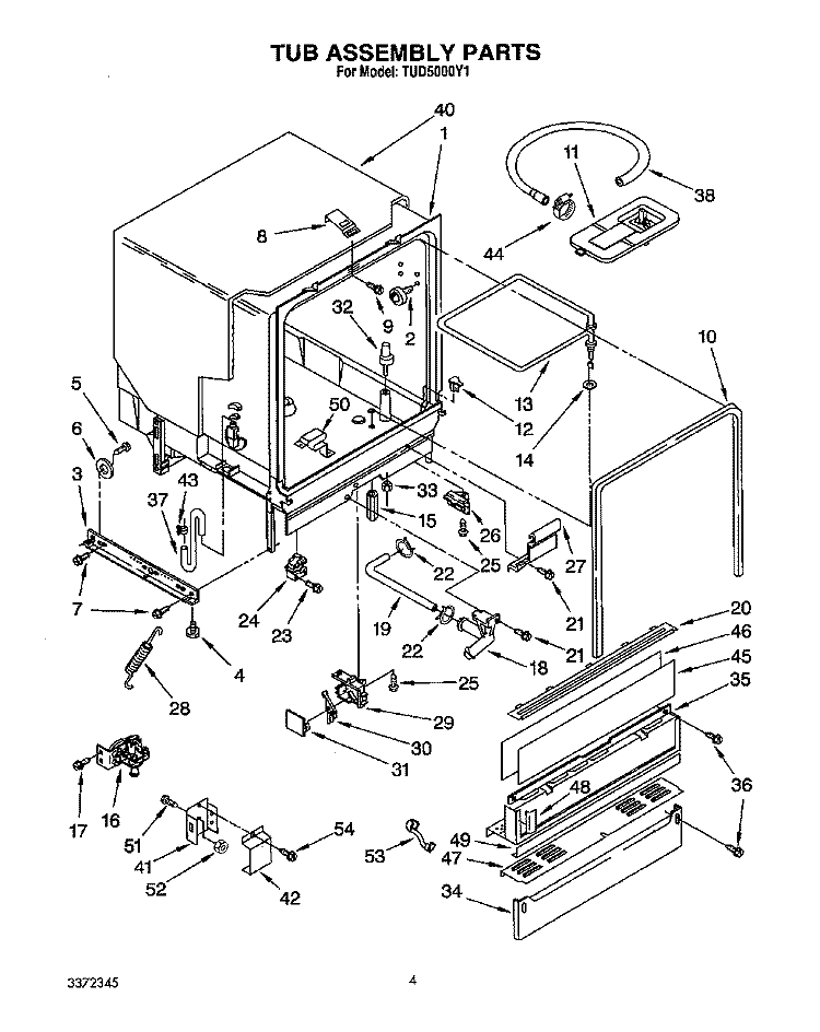 TUB ASSEMBLY, LIT/OPTIONAL Diagram and Parts List for TUD5000Y1  Whirlpool Dishwasher