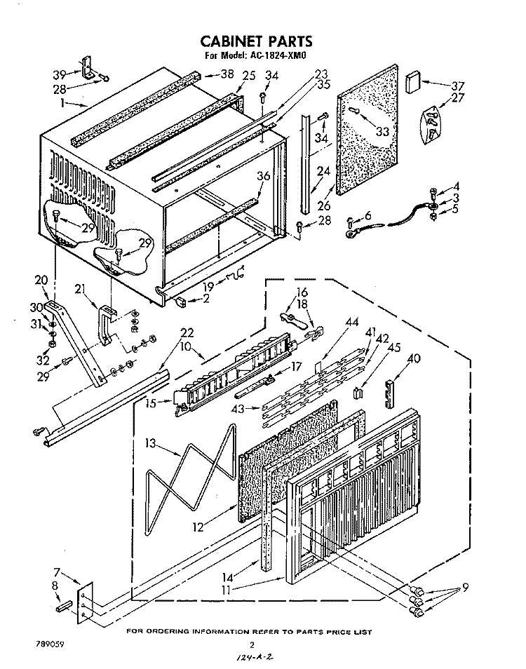 CABINET Diagram and Parts List for AC1824XM0  Whirlpool Air Conditioner