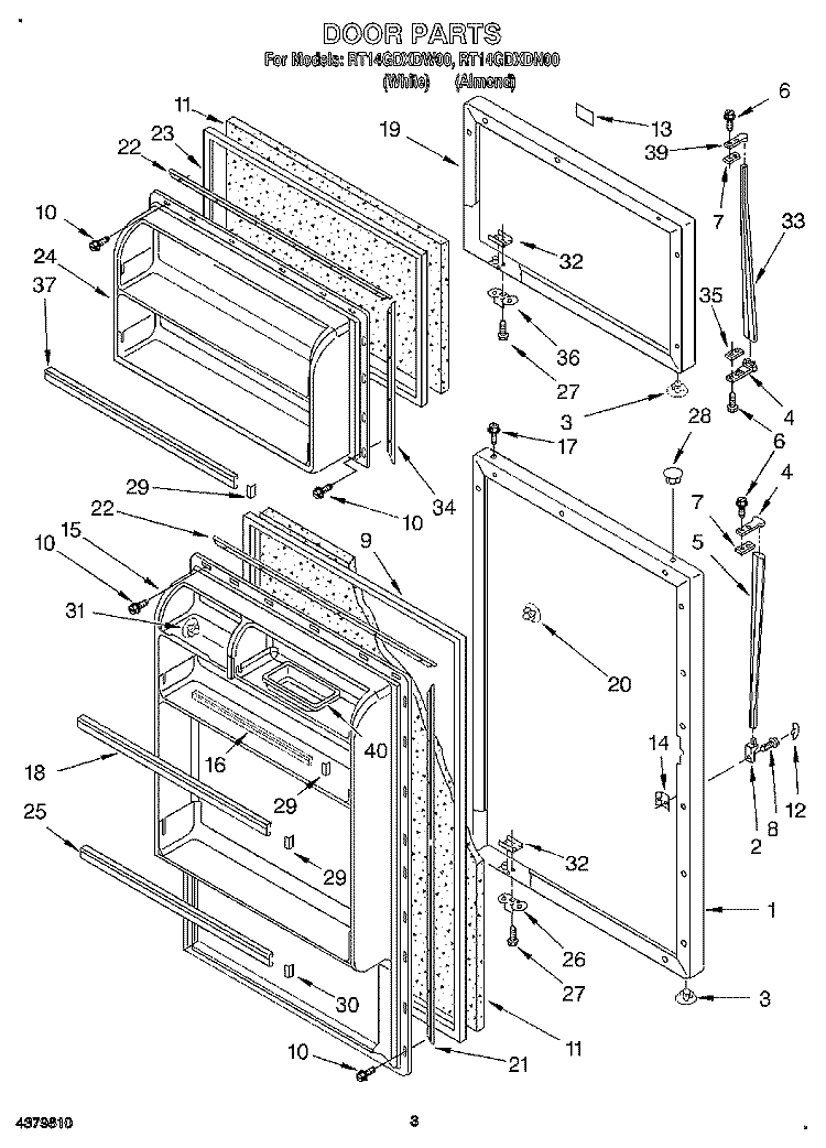 DOOR Diagram and Parts List for RT14GDXDN00  Roper Refrigerator