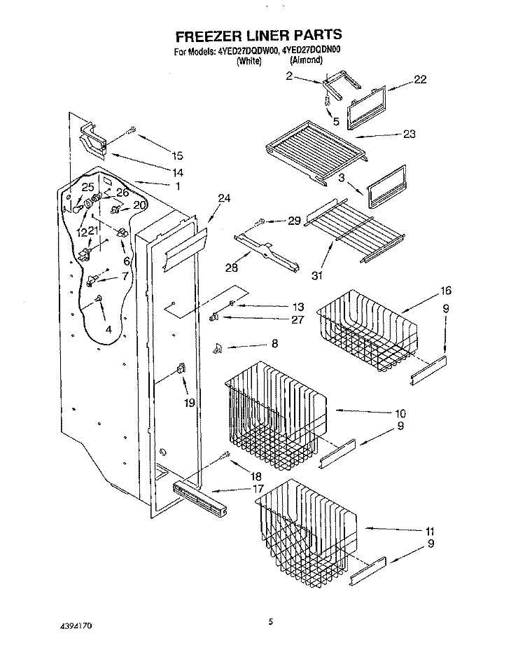 FREEZER LINER Diagram and Parts List for 4YED27DQDW00  Whirlpool Refrigerator