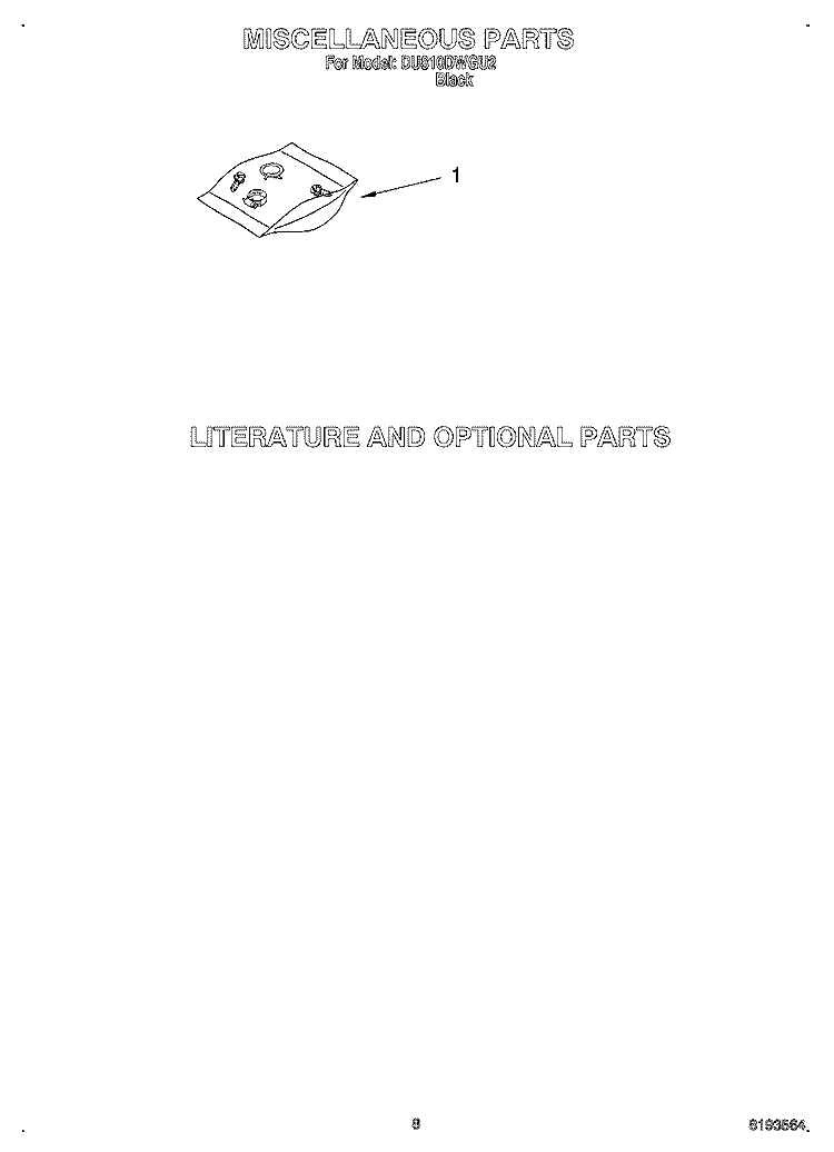 MISCELLANEOUS Diagram and Parts List for DU810DWGU2  Whirlpool Dishwasher