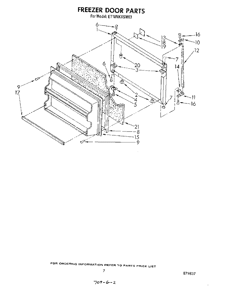 FREEZER DOOR Diagram and Parts List for ET18NKXSW03  Whirlpool Refrigerator