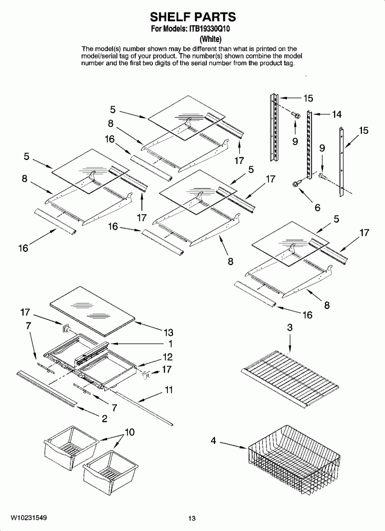 SHELF PARTS, OPTIONAL PARTS Diagram and Parts List for ITB19330Q10  Inglis Refrigerator