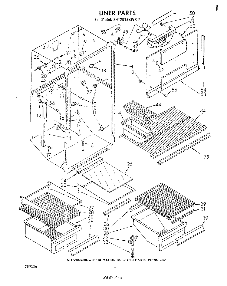 LINER Diagram and Parts List for EHT201ZKWR7  Whirlpool Refrigerator