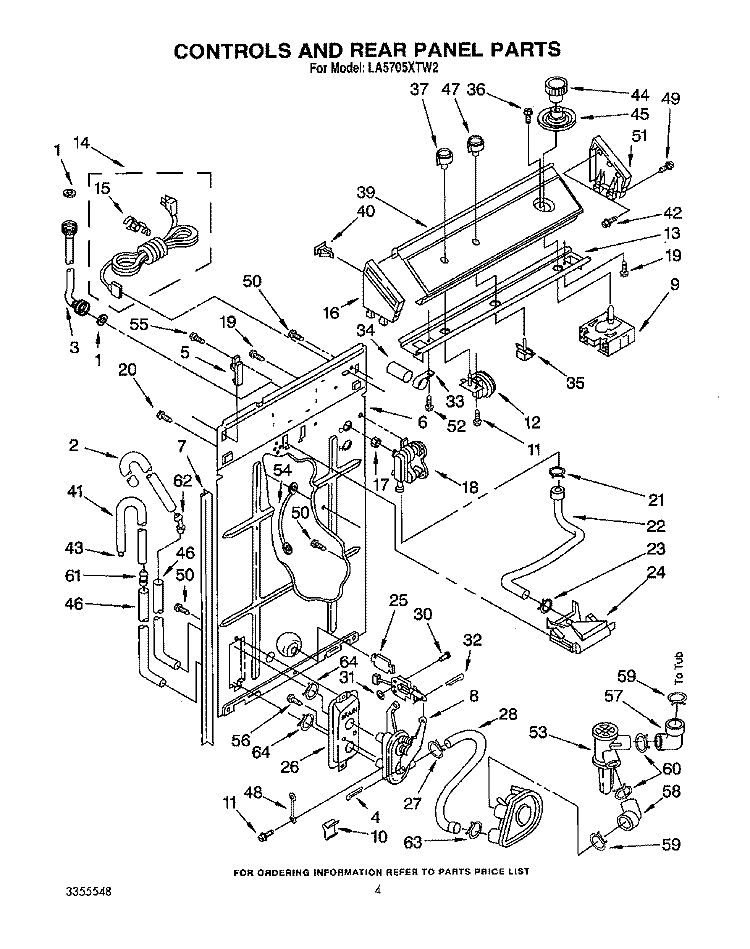 CONTROLS AND REAR PANEL Diagram and Parts List for LA5705XTW2  Whirlpool Washer
