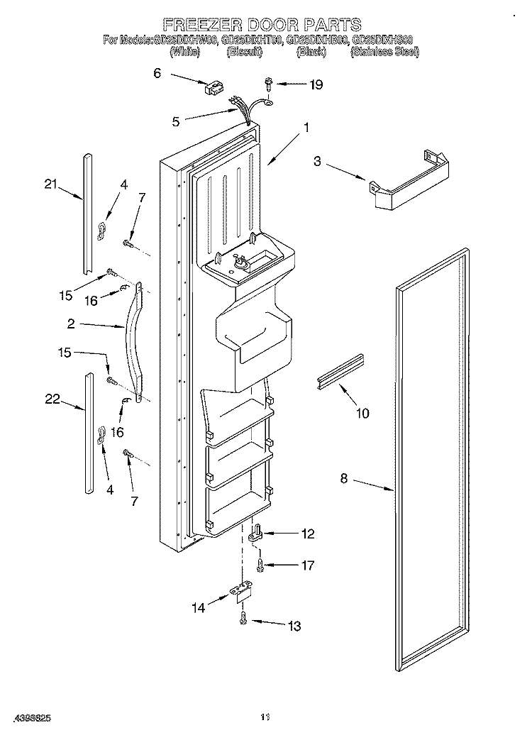 FREEZER DOOR Diagram and Parts List for GD25DIXHT00  Whirlpool Refrigerator