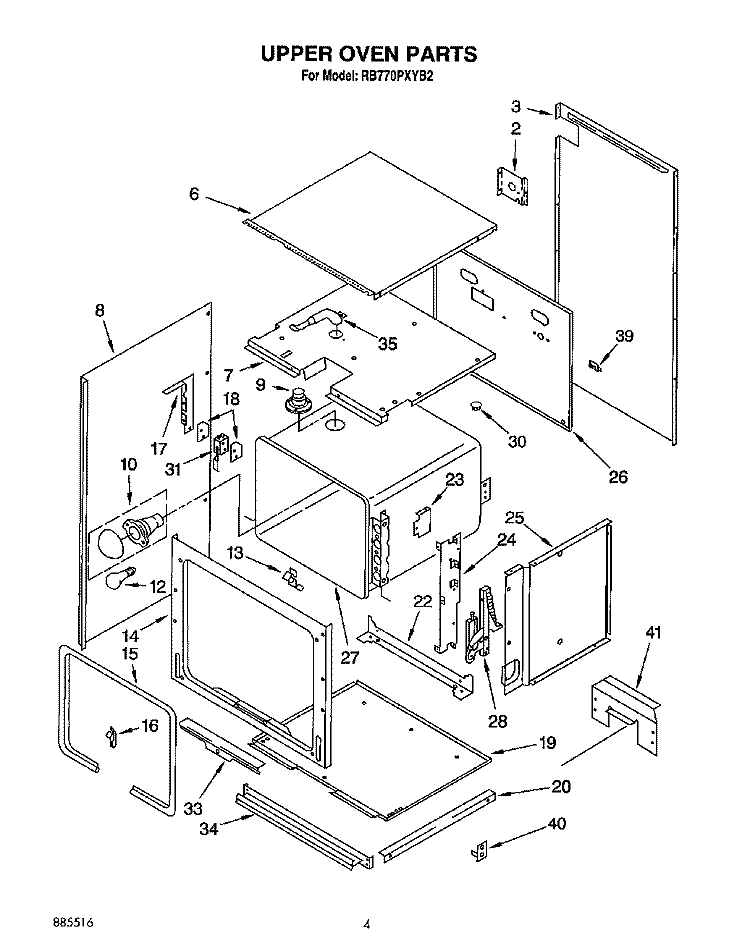 UPPER OVEN Diagram and Parts List for RB770PXYQ2  Whirlpool Wall Oven