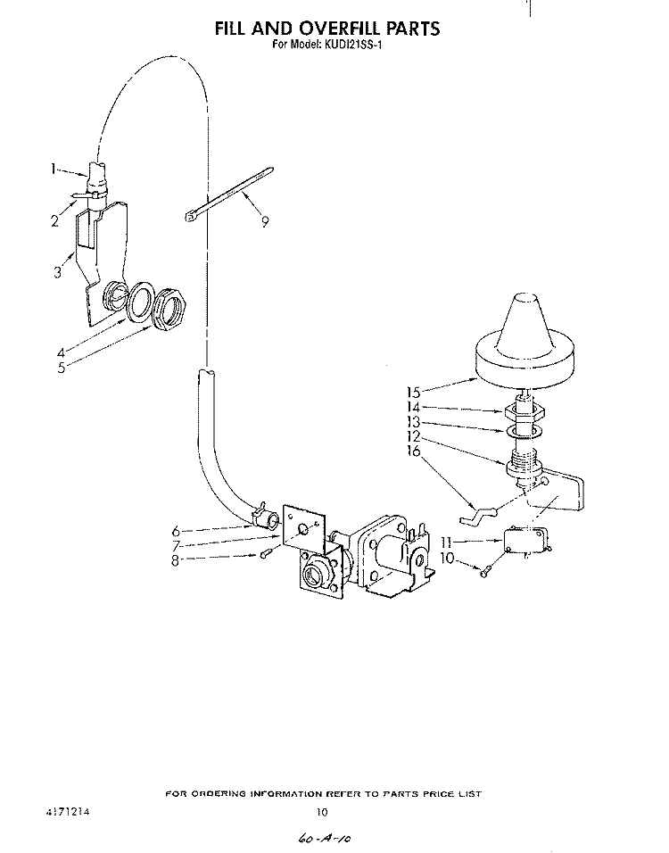 FILL AND OVER FILL Diagram and Parts List for KUD121SS1  KitchenAid Dishwasher
