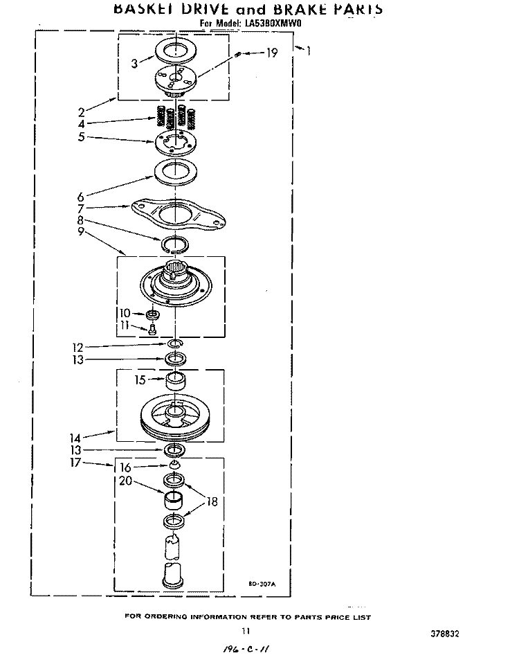 BASKET DRIVE AND BRAKE Diagram and Parts List for LA5380XMW0  Whirlpool Washer