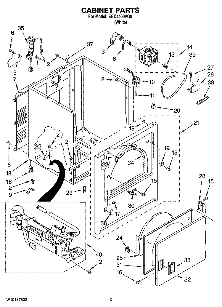 CABINET PARTS Diagram and Parts List for EGD4400VQ0  Estate Dryer