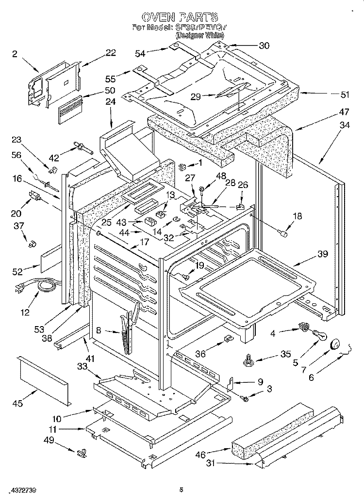 OVEN Diagram and Parts List for SF387PEYQ7  Whirlpool Range