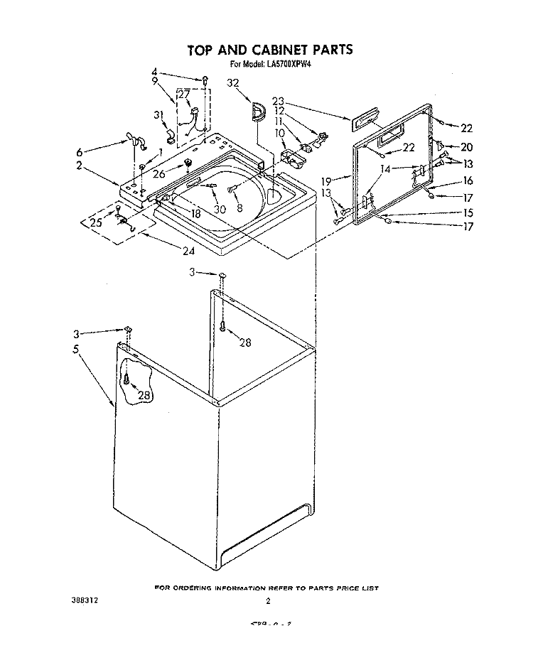 TOP AND CABINET , LITERATURE AND OPTIONAL Diagram and Parts List for LA5700XPW4  Whirlpool Washer