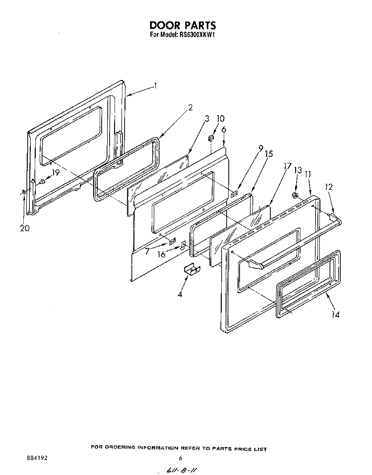 DOOR , LITERATURE AND OPTIONAL Diagram and Parts List for RS6300XKW1  Whirlpool Range