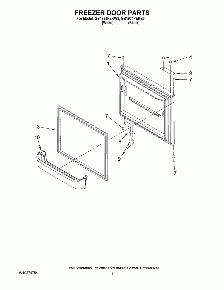 FREEZER DOOR PARTS Diagram and Parts List for GB1924PEKB3  Whirlpool Refrigerator