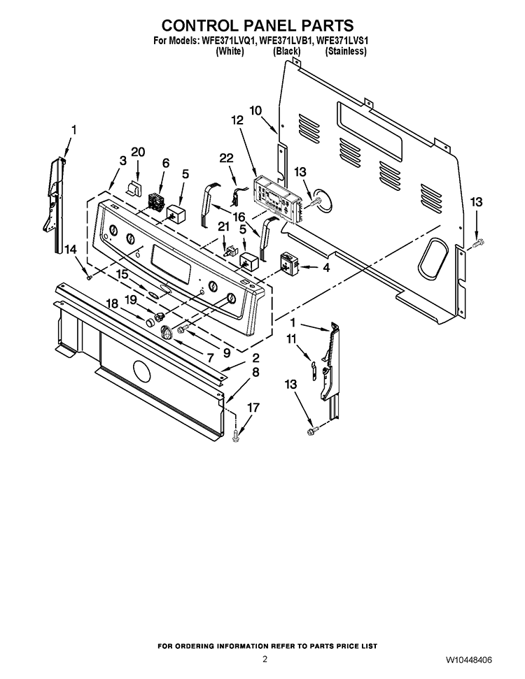 CONTROL PANEL PARTS Diagram and Parts List for WFE371LVS1  Whirlpool Range