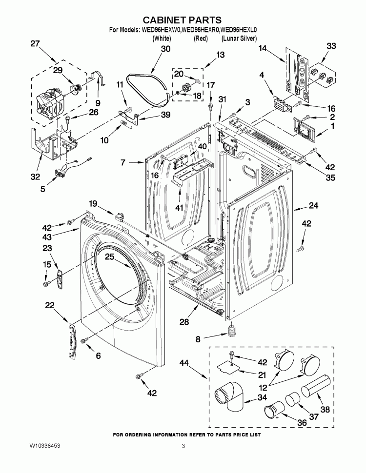 CABINET PARTS Diagram and Parts List for WED95HEXL0  Whirlpool Dryer