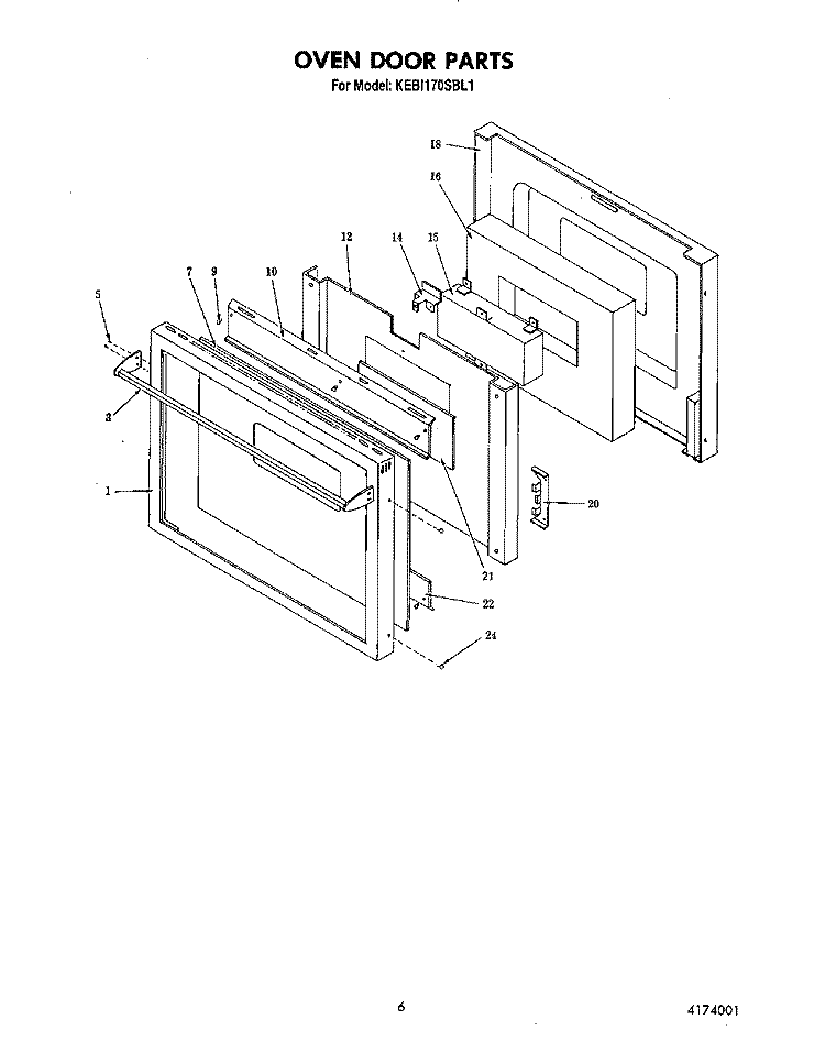 OVEN DOOR, LITERATURE Diagram and Parts List for KEBI170SBL1  KitchenAid Wall Oven