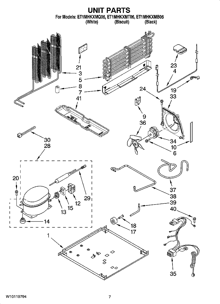 UNIT PARTS Diagram and Parts List for ET1MHKXMQ06  Whirlpool Refrigerator