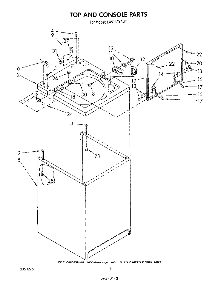 TOP AND CONSOLE , LITERATURE AND OPTIONAL Diagram and Parts List for LA5360XSW1  Whirlpool Washer