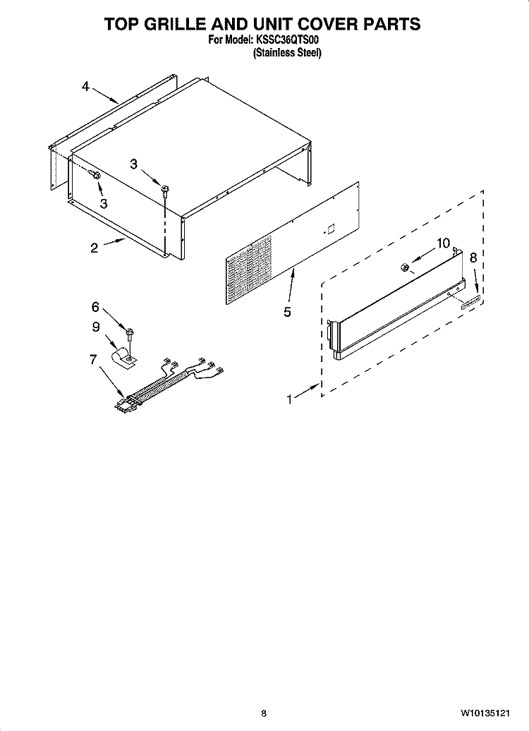 TOP GRILLE AND UNIT COVER PARTS Diagram and Parts List for KSSC36QTS00  KitchenAid Refrigerator