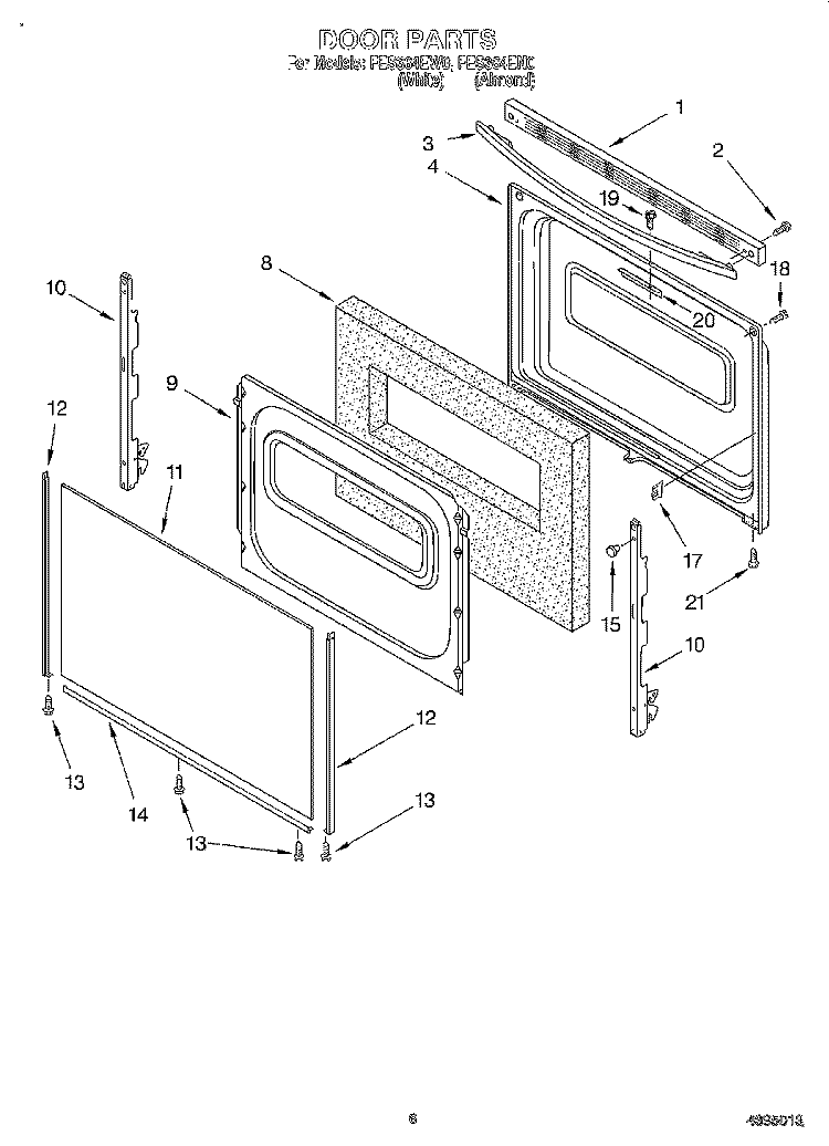 DOOR, LIT/OPTIONAL Diagram and Parts List for FES364EN0  Whirlpool Range