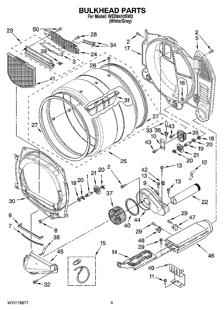 BULKHEAD PARTS Diagram and Parts List for WED8410SW2  Whirlpool Dryer