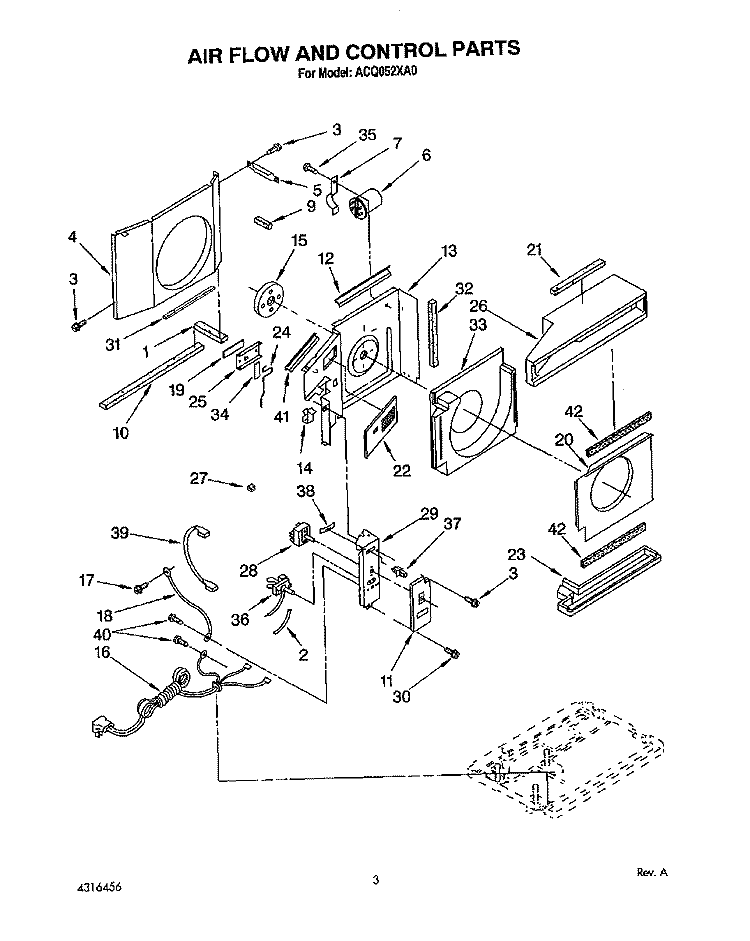 AIR FLOW AND CONTROL Diagram and Parts List for ACQ052XA0  Whirlpool Air Conditioner