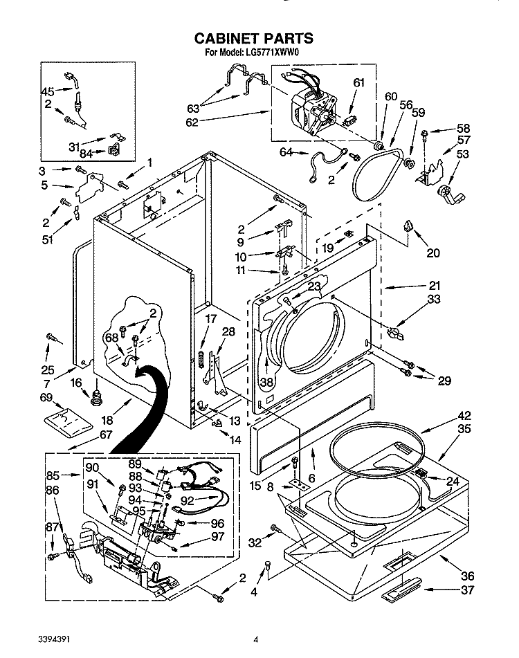 CABINET Diagram and Parts List for LG5771XWN0  Whirlpool Dryer