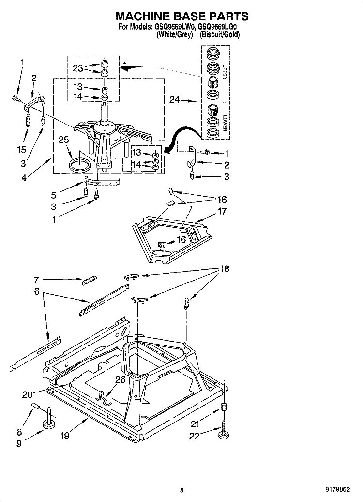 MACHINE BASE PARTS Diagram and Parts List for GSQ9669LG0  Whirlpool Washer