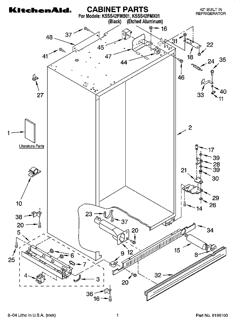 CABINET PARTS Diagram and Parts List for KSSS42FMX01  KitchenAid Refrigerator