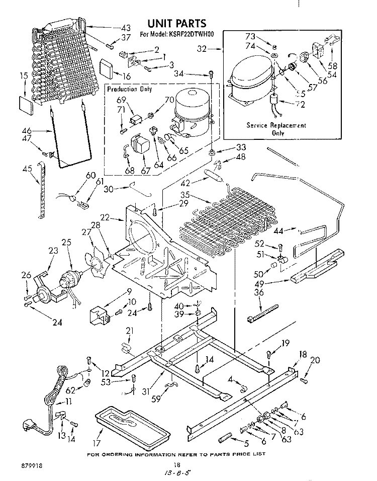 UNIT Diagram and Parts List for KSRF22DTWH00  KitchenAid Refrigerator