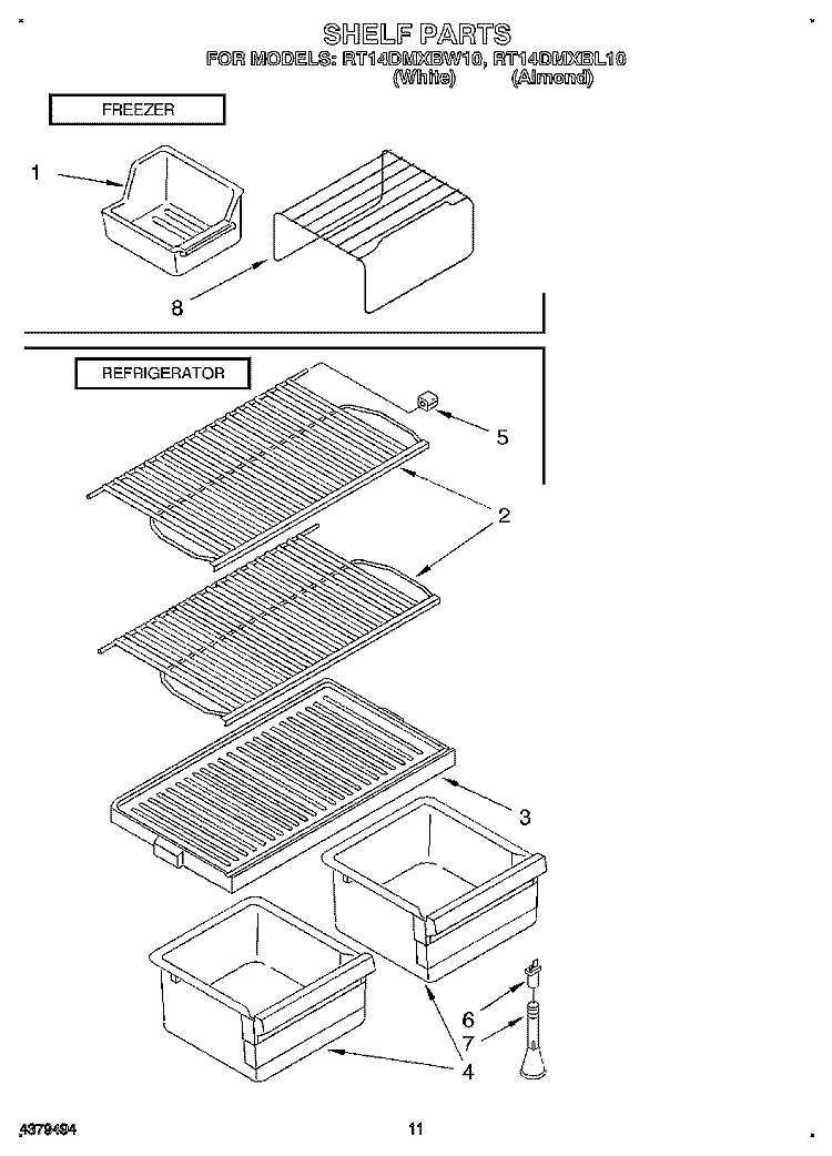 SHELF Diagram and Parts List for RT14DMXBL10  Roper Refrigerator