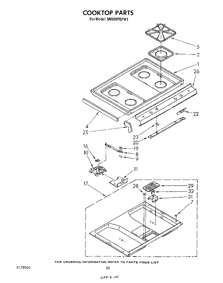 COOKTOP Diagram and Parts List for SM988PEPW1  Whirlpool Range