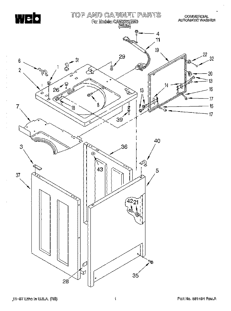 TOP AND CABINET Diagram and Parts List for CCW2762EW0  Whirlpool Washer
