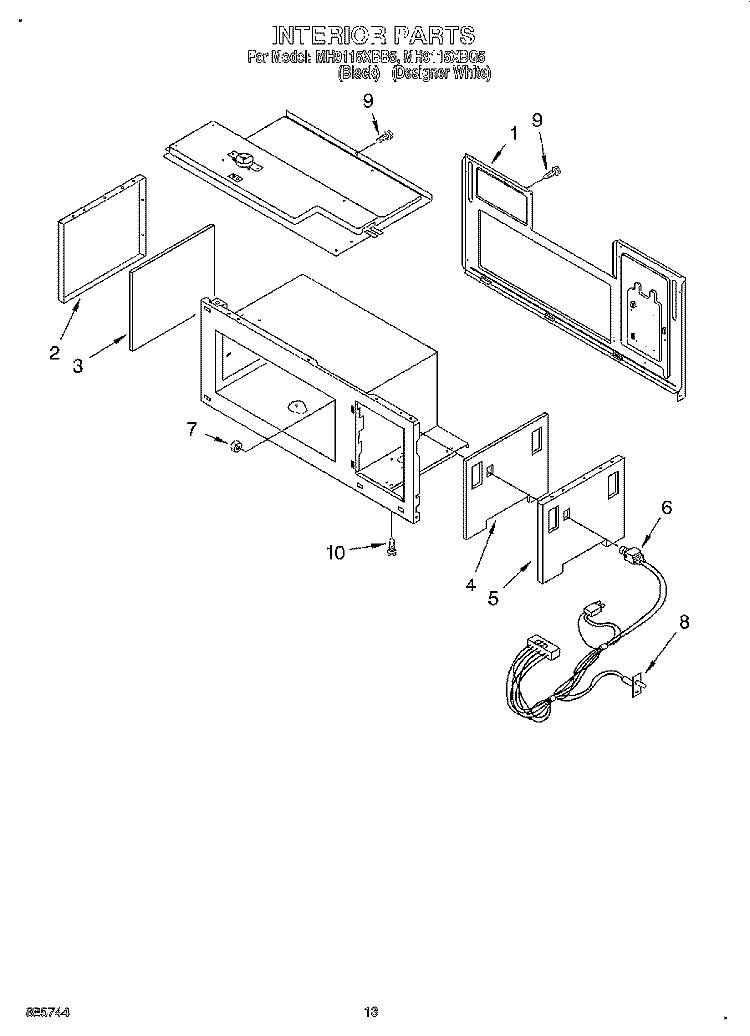 INTERIOR Diagram and Parts List for MH9115XBQ5  Whirlpool Microwave