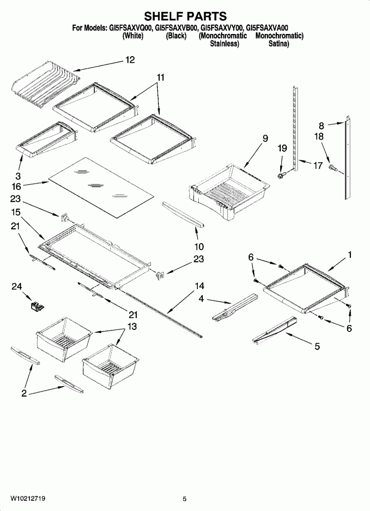 SHELF PARTS Diagram and Parts List for GI5FSAXVA00  Whirlpool Refrigerator