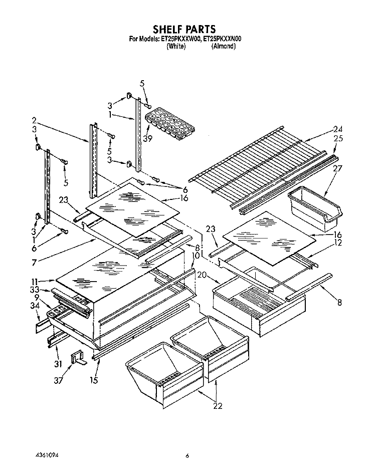 SHELF, LIT/OPTIONAL Diagram and Parts List for ET25PKXXN00  Whirlpool Refrigerator