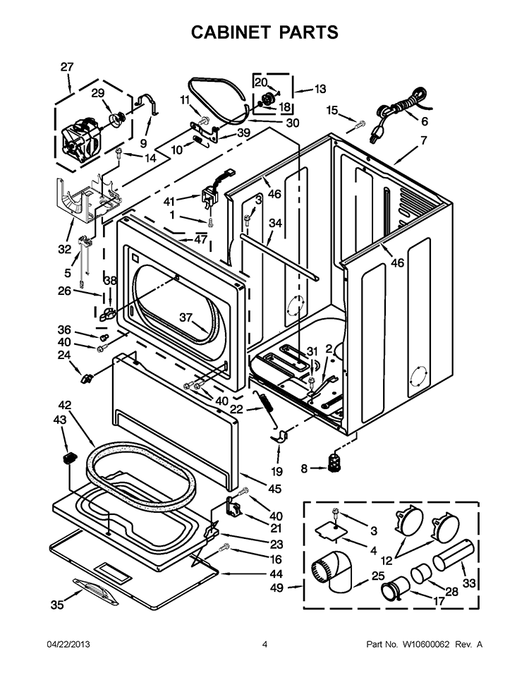 CABINET PARTS Diagram and Parts List for 7MWGD5600BW0  Whirlpool Dryer