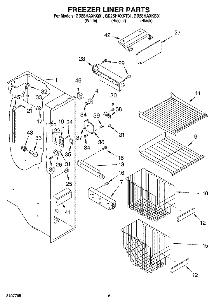 FREEZER LINER Diagram and Parts List for GD2SHAXKT01  Whirlpool Refrigerator