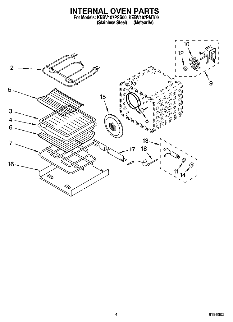 INTERNAL OVEN PARTS Diagram and Parts List for KEBV107PMT00  KitchenAid Wall Oven