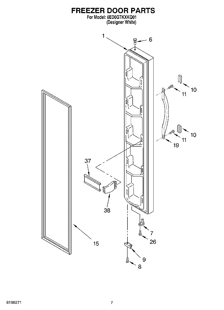 FREEZER DOOR Diagram and Parts List for 6ED0GTKXKQ01  Whirlpool Refrigerator