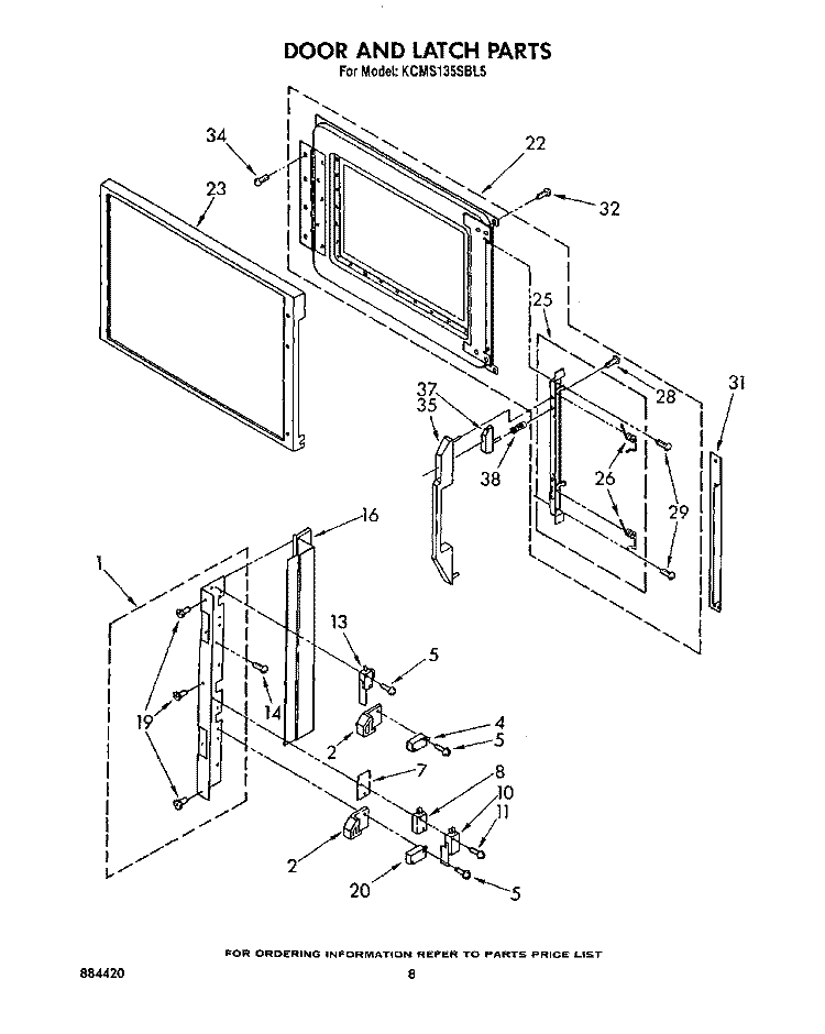DOOR AND LATCH Diagram and Parts List for KCMS135SBL5  KitchenAid Microwave