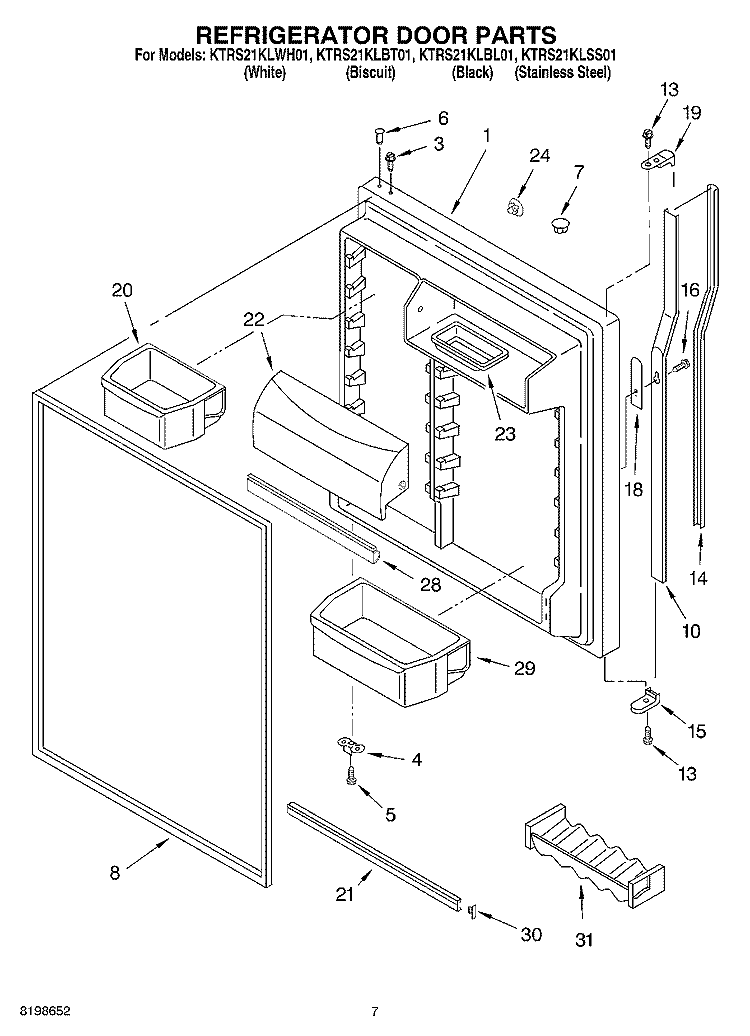 REFRIGERATOR DOOR PARTS Diagram and Parts List for KTRS21KLWH01  KitchenAid Refrigerator