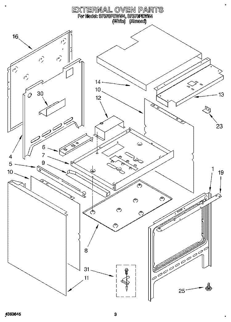 EXTERNAL OVEN Diagram and Parts List for SF370PEWN4  Whirlpool Range