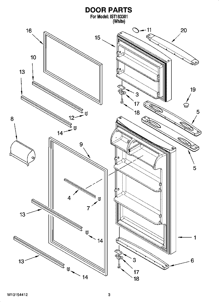 DOOR PARTS Diagram and Parts List for IST183301  Inglis Refrigerator