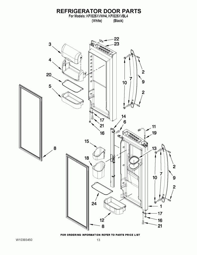 REFRIGERATOR DOOR PARTS Diagram and Parts List for KFIS25XVBL4  KitchenAid Refrigerator