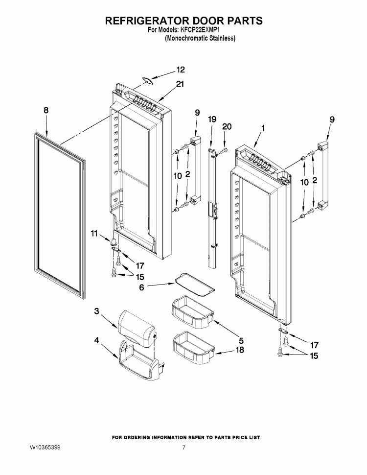 REFRIGERATOR DOOR PARTS Diagram and Parts List for KFCP22EXMP1  KitchenAid Refrigerator