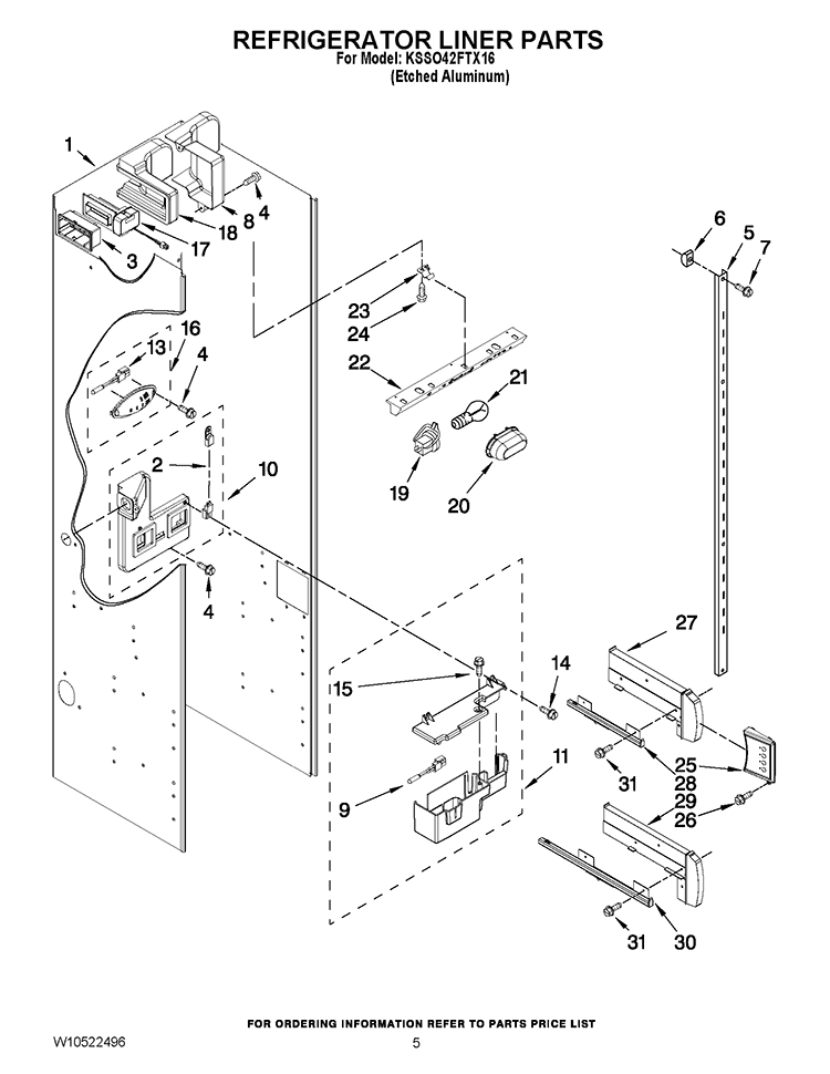 REFRIGERATOR LINER PARTS Diagram and Parts List for KSSO42FTX16  KitchenAid Refrigerator